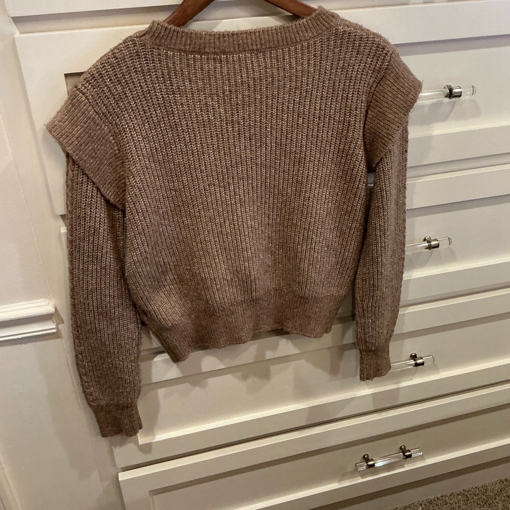 Sincerely Jules Tan Cable Knit Sweater with cute flare shoulder design - Picture 5 of 5